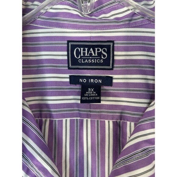 Chaps Purple White Striped Button Down Shirt Plus Sz 3X Cotton Womens Blouse Top - Picture 8 of 8